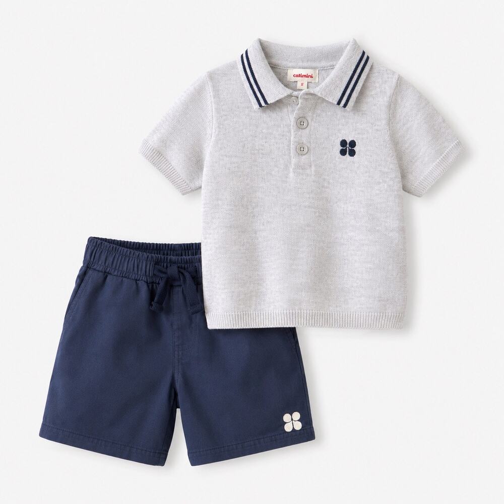 Catimini Baby Boys 2-Piece Knit Polo & Shorts Set – Size 12 Months (80 cm)
